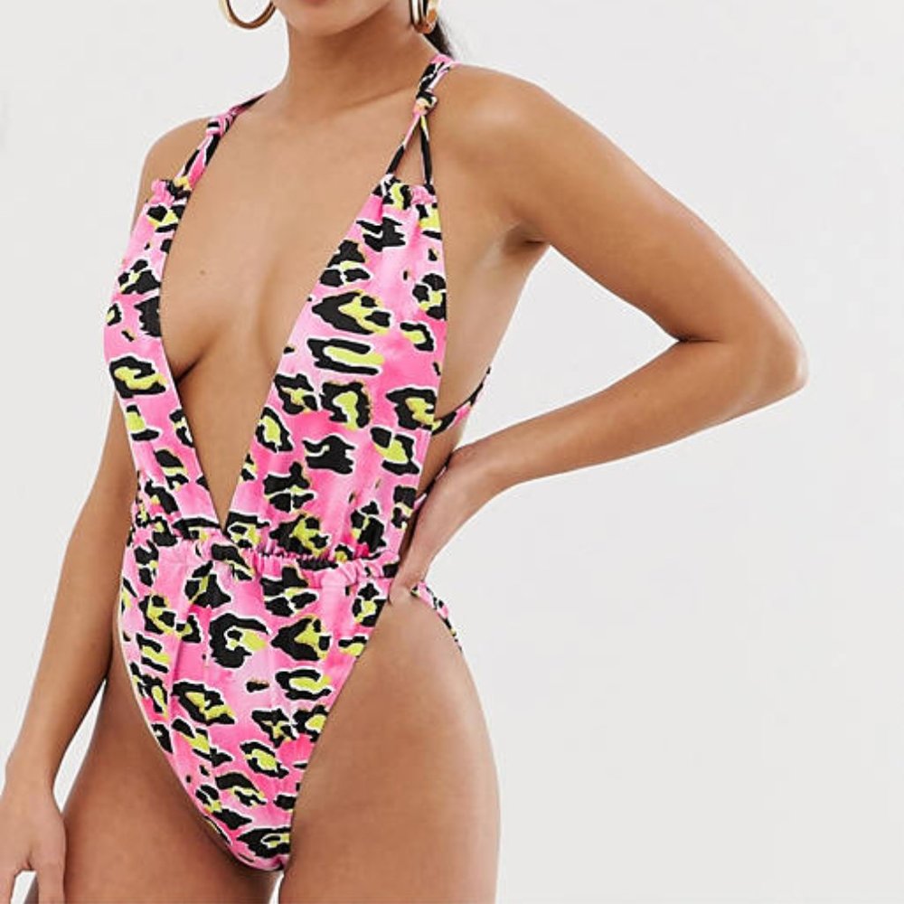 ASOS Petite Ultra High Leg Cross Back Swimsuit